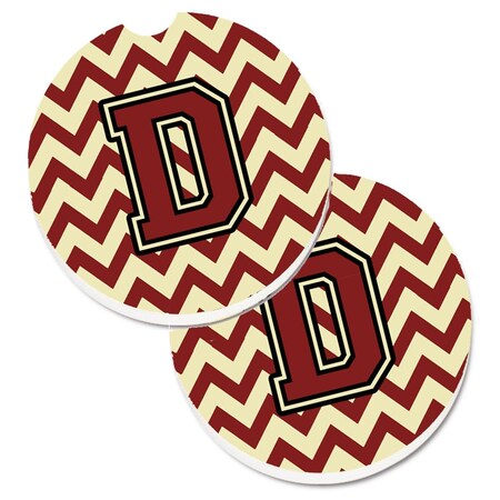 Carolines Treasures Letter D Chevron Maroon and Gold Set of 2 Cup Holder Car Coaster CJ1061-DCARC